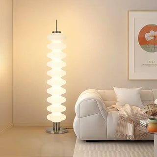 HORILE modern white wavy floor lamp – illuminated full view