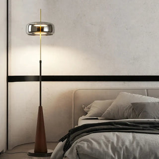 CHROBI wood chrome floor lamp – in vintage interior