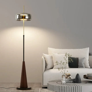 CHROBI retro wood and chrome floor lamp – full view