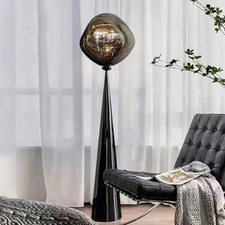 SKILARA designer floor lamp amber smoked glass and chrome – elegant full view