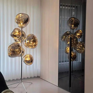 SKILARA amber chrome lamp – translucent golden orb detail