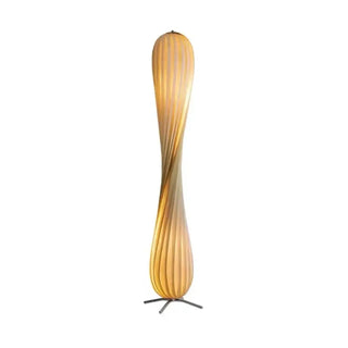 JAPANO Japanese twisted wood floor lamp – illuminated elegant view