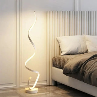 SPIRY Minimalist Wavy LED Floor Lamp - in bedroom setting