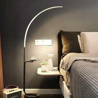 TAMIR Metal Floor Lamp with Integrated Shelf - styled with books