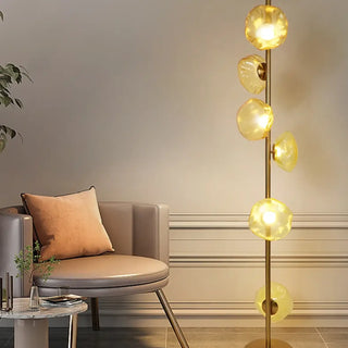 SUPREMETI Gold Metal Glass Globe Floor Lamp - gold frame close-up