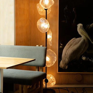 SUPREMETI Gold Metal Glass Globe Floor Lamp - side profile