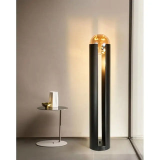 POSTARIA modern black floor lamp with glass globe – cylindrical base view