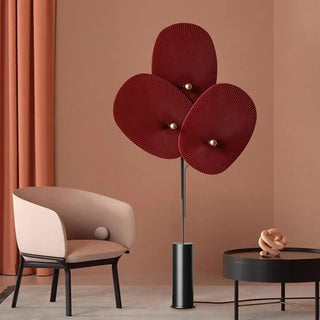 MOIDY modern red floor lamp with textured discs and gold accents – full view