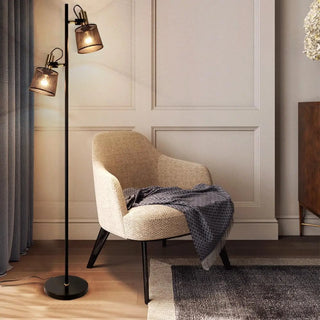 NOIA black designer metal mesh floor lamp – full adjustable view