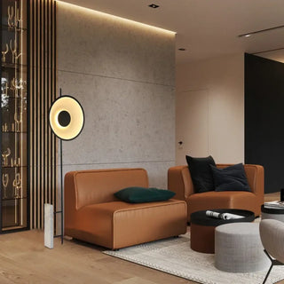 MINILA black floor lamp – circular head glowing