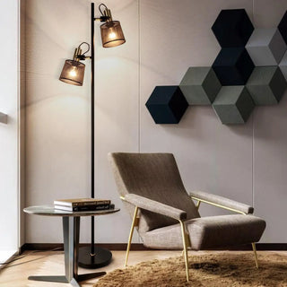 NOIA black floor lamp – mesh shade shadow pattern