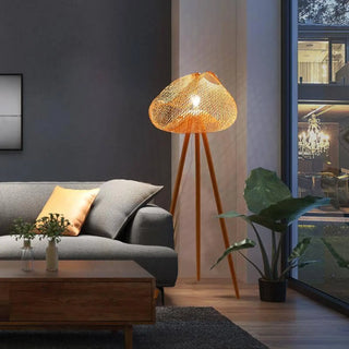 ROTINA rattan floor lamp – woven tripod modern view
