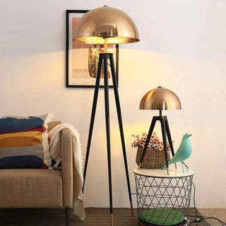 MORENO tripod floor lamp – gold dome shade close-up