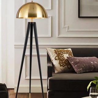 MORENO tripod floor lamp with gold dome shade – full view