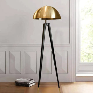 MORENO tripod floor lamp – black and brass finish detail