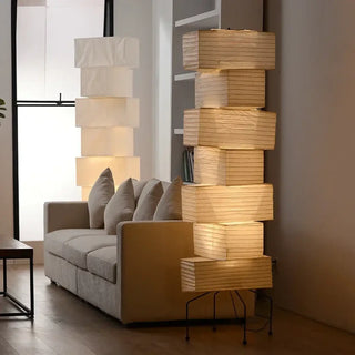 SAKI Japandi Pleated Paper Floor Lamp - lifestyle view
