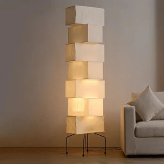 SAKI Japandi Pleated Paper Floor Lamp - in room setting