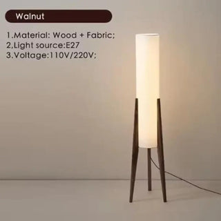 PLATAGA wood tripod lamp – walnut finish with shade detail