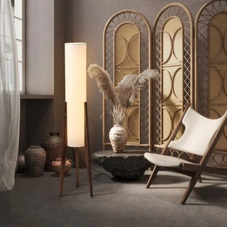 PLATAGA floor lamp – fourth cylindrical natural wood view