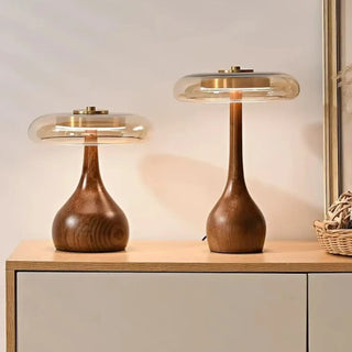 BAOBAB Retro Vintage Wooden Bedside Lamp - in bedroom setting