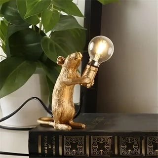 Mouse bedside lamp, golden resin unique designer modern E27 bulb light