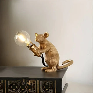 Unique golden resin mouse lamp, modern designer E27 bedside light