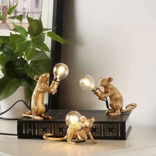 Golden resin unique mouse lamp, modern designer E27 bedside light