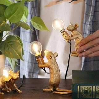 Contemporary mouse bedside lamp, unique golden resin modern designer light