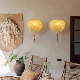 Beige rattan wall light E14 LED dimmable bohemian bedroom 35cm