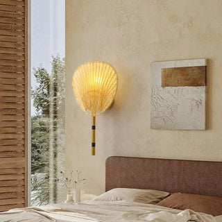 Rattan fabric wall sconce E14 LED dimmable beige boho bedroom