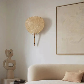 Boho rattan shade wall sconce E14 LED dimmable beige bedroom