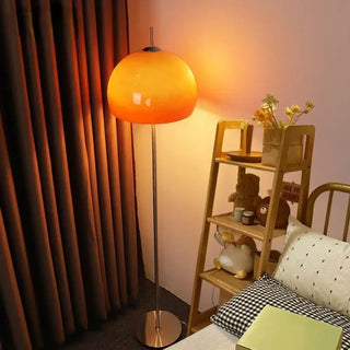 NECTAR gradient glass floor lamp – orange sphere shade lit