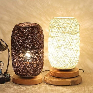 Rattan Wood Lamp – Natural Table Lamp With Woven Rattan Shade & Wooden Base