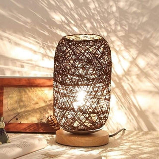 Rattan Wood Lamp – Natural Table Lamp With Woven Rattan Shade & Wooden Base