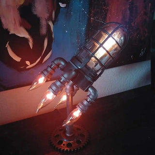 Steampunk vintage bedside lamp with retro filament bulb, warm ambient light