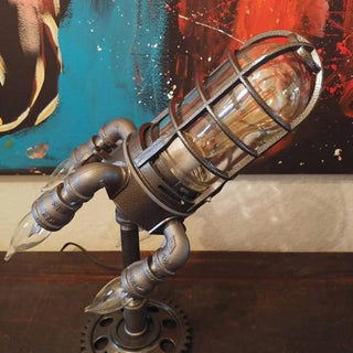 Vintage steampunk desk lamp, retro filament bulb warm ambient lighting