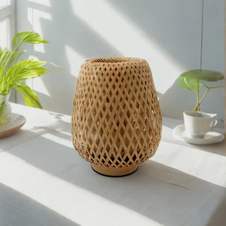 WOVENA Wicker Weave Table Lamp – Zen Bohemian Natural Ambient Design
