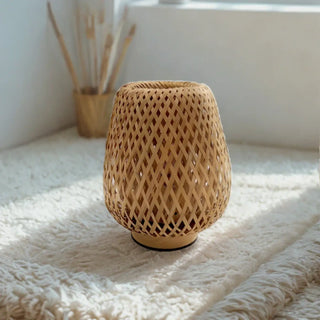 WOVENA Wicker Weave Table Lamp – Zen Bohemian Natural Ambient Design