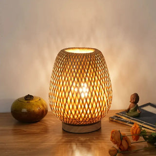 WOVENA Wicker Weave Table Lamp – Zen Bohemian Natural Ambient Design