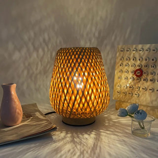 WOVENA Wicker Weave Table Lamp – Zen Bohemian Natural Ambient Design