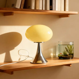NUACRE Orange Mushroom Table Lamp – Retro Chrome Base Design