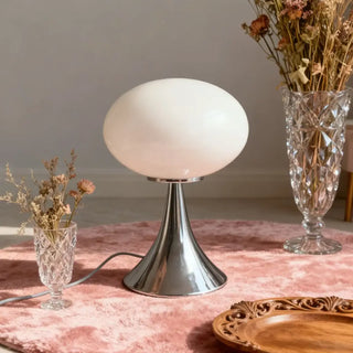 NUACRE Orange Mushroom Table Lamp – Retro Chrome Base Design