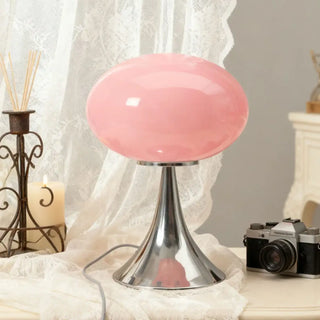 NUACRE Orange Mushroom Table Lamp – Retro Chrome Base Design