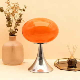 NUACRE Orange Mushroom Table Lamp – Retro Chrome Base Design