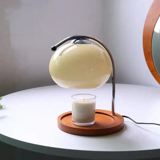 NETIO Cream Glass Globe Table Lamp – Wooden Base Minimalist Design