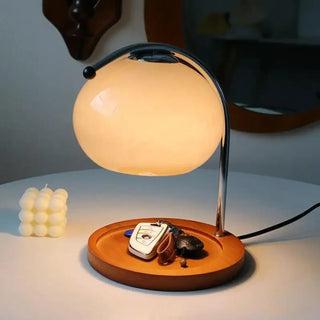 NETIO Cream Glass Globe Table Lamp – Wooden Base Minimalist Design