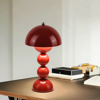 POUSHI Red Lacquered Mushroom Bedside Lamp – Bold Retro Design
