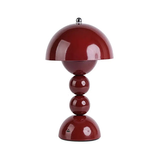 POUSHI Red Lacquered Mushroom Bedside Lamp – Bold Retro Design