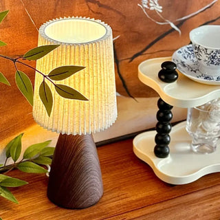 SOUMI Pleated Fabric Wood Table Lamp – Textured Scandinavian Design