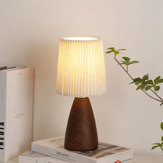 SOUMI Pleated Fabric Wood Table Lamp – Textured Scandinavian Design